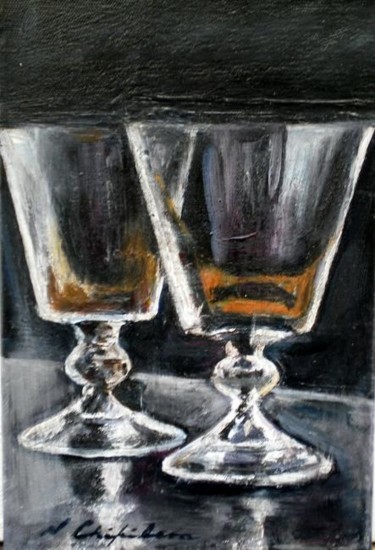 Malarstwo zatytułowany „Two wine glass” autorstwa Atelier N N . Art Store By Nat, Oryginalna praca, Akryl