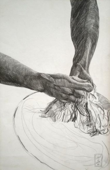 Drawing titled "Blanchisseuse" by Atelier N N . Art Store By Nat, Original Artwork, Graphite