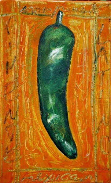 Painting titled "Piment vert" by Atelier N N . Art Store By Nat, Original Artwork, Acrylic