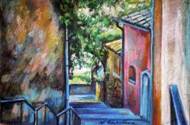 Pintura titulada "Roquebrune sur Arge…" por Atelier N N . Art Store By Nat, Obra de arte original, Oleo Montado en Cartulina