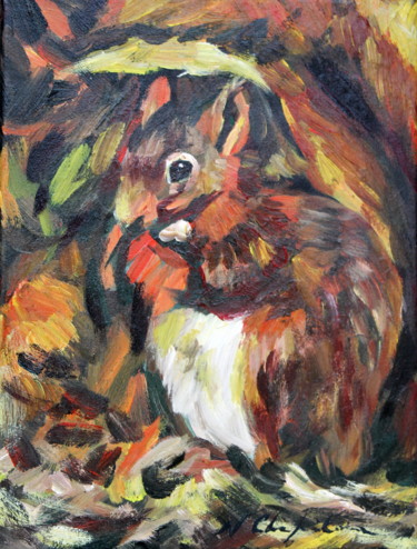 Peinture intitulée "Écureuil dans la fo…" par Nathalia Chipilova, Œuvre d'art originale, Acrylique