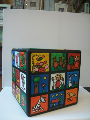 Schilderij getiteld "Rubik's cube 35x35" door Atelier N N . Art Store By Nat, Origineel Kunstwerk, Acryl