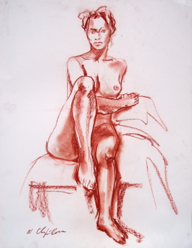Dibujo titulada "Red Slave, croquis" por Nathalia Chipilova, Obra de arte original, Pastel