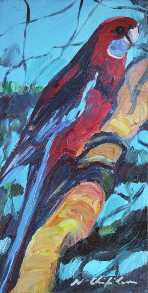Peinture intitulée "Perroquet rouge 1" par Atelier N N . Art Store By Nat, Œuvre d'art originale, Acrylique