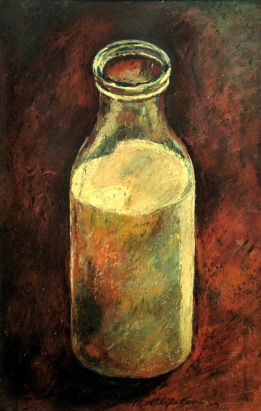 Pittura intitolato "Bouteille de lait" da Atelier N N . Art Store By Nat, Opera d'arte originale, Gouache