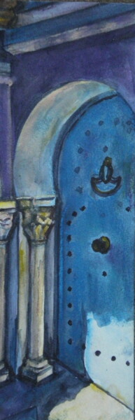 Painting titled "Porte bleue" by Atelier N N . Art Store By Nat, Original Artwork, Watercolor Mounted on Cardboard