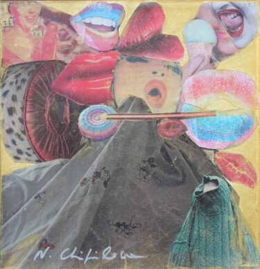 Collages titled "Kiss and love" by Atelier N N . Art Store By Nat, Original Artwork, Collages Mounted on Wood Stretcher frame