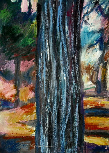 Malerei mit dem Titel "Blue tree in the fo…" von Nathalia Chipilova, Original-Kunstwerk, Acryl