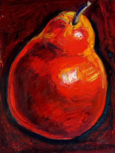 Painting titled "Poire rouge" by Nathalia Chipilova, Original Artwork, Acrylic