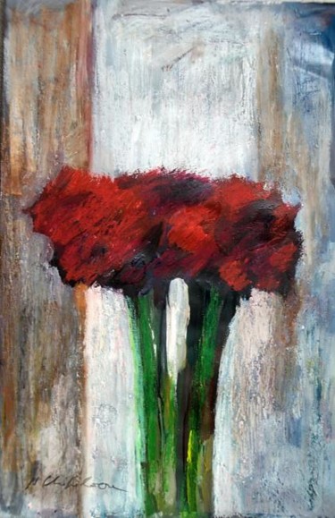Pittura intitolato "Oeillets rouges 1" da Nathalia Chipilova, Opera d'arte originale, Acrilico