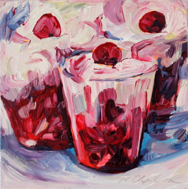 Peinture intitulée "Framboises à la crè…" par Atelier N N . Art Store By Nat, Œuvre d'art originale, Acrylique Monté sur Châ…