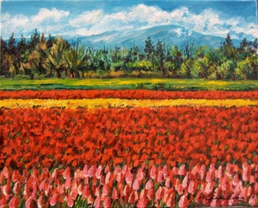 Painting titled "Champ de tulipes" by Atelier N N . Art Store By Nat, Original Artwork, Oil