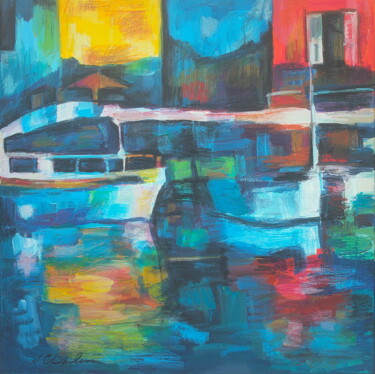 Painting titled "Port grec 1" by Atelier N N . Art Store By Nat, Original Artwork, Acrylic Mounted on Wood Stretcher frame