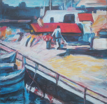 Pittura intitolato "Port de pêche (Sain…" da Atelier N N . Art Store By Nat, Opera d'arte originale, Acrilico Montato su Tel…