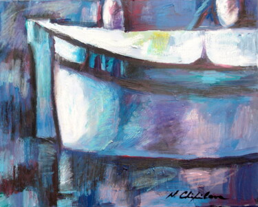 Painting titled "Pointu Bleu Violet 1" by Nathalia Chipilova, Original Artwork, Acrylic Mounted on Wood Stretcher frame