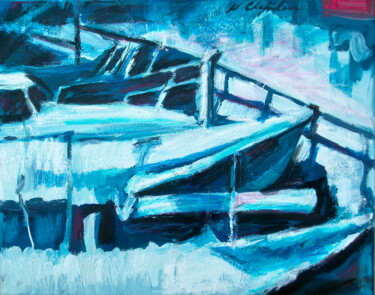 Pintura intitulada "Port bleu Saint-Rap…" por Atelier N N . Art Store By Nat, Obras de arte originais, Acrílico Montado em A…