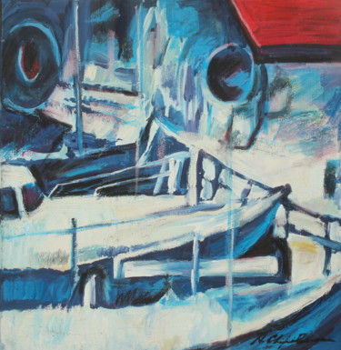 Painting titled "Port bleu 1, Saint-…" by Nathalia Chipilova, Original Artwork, Acrylic Mounted on Wood Stretcher frame