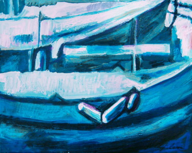 Painting titled "Port bleu de Saint-…" by Nathalia Chipilova, Original Artwork, Acrylic Mounted on Wood Stretcher frame