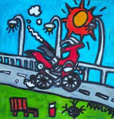 Painting titled "Red Scooter" by Atelier N N . Art Store By Nat, Original Artwork, Acrylic