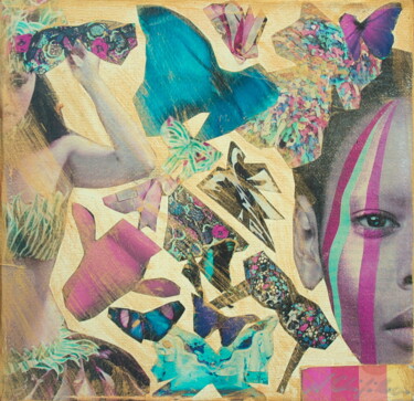 Collages titled "Butterfly" by Atelier N N . Art Store By Nat, Original Artwork, Collages Mounted on Wood Stretcher frame