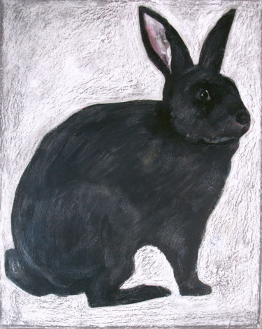 Painting titled "Lapin noir" by Atelier N N . Art Store By Nat, Original Artwork, Acrylic