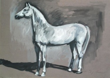 Peinture intitulée "Cheval blanc" par Atelier N N . Art Store By Nat, Œuvre d'art originale, Huile