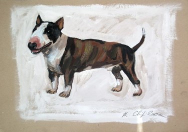 Ζωγραφική με τίτλο "Bull terrier" από Atelier N N . Art Store By Nat, Αυθεντικά έργα τέχνης, Γκουάς