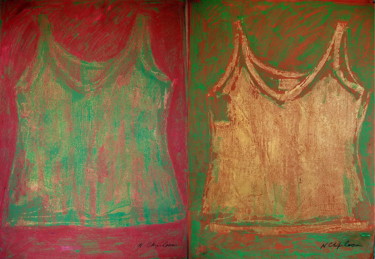 Pittura intitolato "Green and gold unde…" da Atelier N N . Art Store By Nat, Opera d'arte originale, Acrilico