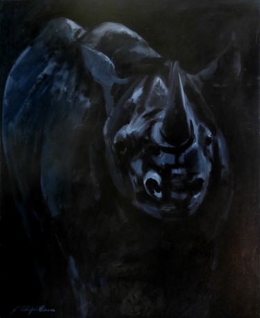 Peinture intitulée "Rhinocéros noir" par Atelier N N . Art Store By Nat, Œuvre d'art originale, Autre