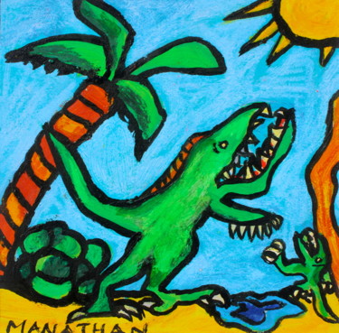 Dessin intitulée "Dinosaures, mère et…" par Nathalia Chipilova, Œuvre d'art originale, Acrylique