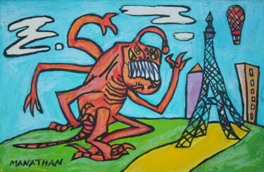 Drawing titled "Monstre à Paris" by Atelier N N . Art Store By Nat, Original Artwork, Acrylic
