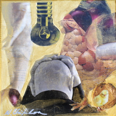 Collages titulada "L’œuf ou la poule?" por Atelier N N . Art Store By Nat, Obra de arte original, Recortes