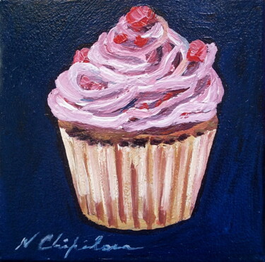 Painting titled "Pink Cupcake" by Atelier N N . Art Store By Nat, Original Artwork, Acrylic Mounted on Wood Stretcher frame