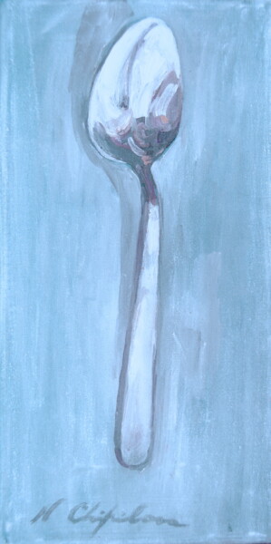 Painting titled "Stainless Spoon" by Atelier N N . Art Store By Nat, Original Artwork, Acrylic Mounted on Wood Stretcher fra…