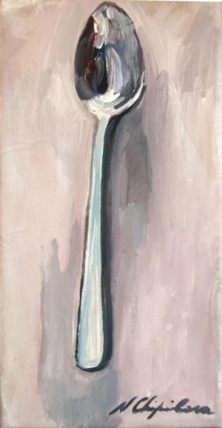 Pittura intitolato "Steel big spoon on…" da Atelier N N . Art Store By Nat, Opera d'arte originale, Olio