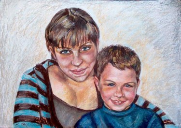 Painting titled "Frère et soeur" by Nathalia Chipilova, Original Artwork, Pastel
