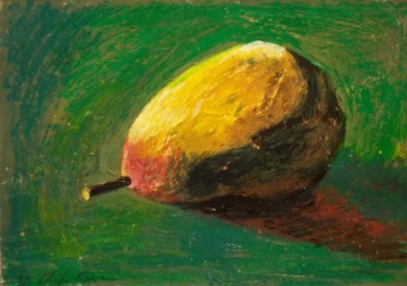 Peinture intitulée "Poire jaune, fond v…" par Atelier N N . Art Store By Nat, Œuvre d'art originale, Gouache