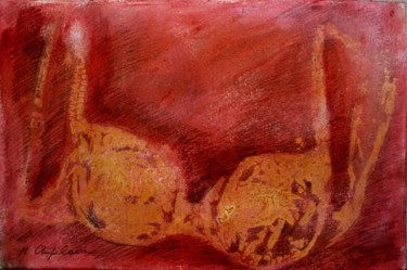 Peinture intitulée "Gold Bra on Red" par Atelier N N . Art Store By Nat, Œuvre d'art originale, Huile