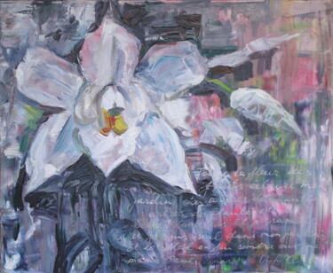 Painting titled "Orchidée blanche" by Atelier N N . Art Store By Nat, Original Artwork, Oil Mounted on Wood Stretcher frame