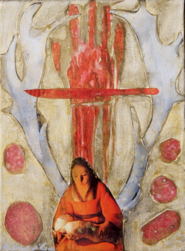 Collagen mit dem Titel "Marie. Adoration" von Nathalia Chipilova, Original-Kunstwerk, Scherenschnitt