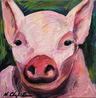 Painting titled "Tête de cochon 1" by Atelier N N . Art Store By Nat, Original Artwork, Acrylic