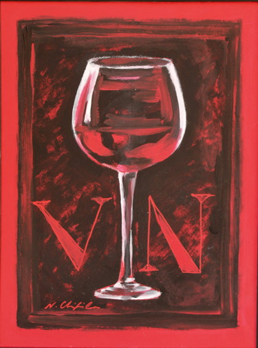 Painting titled "Verre de vin rouge" by Atelier N N . Art Store By Nat, Original Artwork, Acrylic