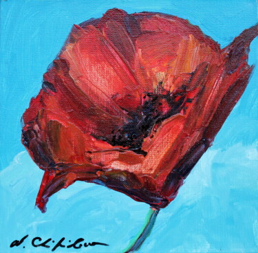 Painting titled "Сoquelicot 2" by Nathalia Chipilova, Original Artwork, Acrylic Mounted on Wood Stretcher frame