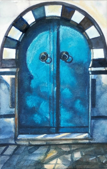 Painting titled "Porte bleue, Agadir" by Atelier N N . Art Store By Nat, Original Artwork, Oil