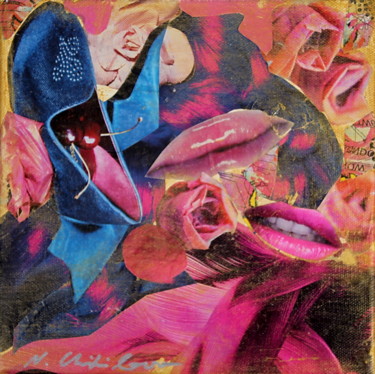 Collagen mit dem Titel "Pink and blue" von Atelier N N . Art Store By Nat, Original-Kunstwerk, Scherenschnitt