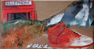 Colagens intitulada "Fish shoes" por Atelier N N . Art Store By Nat, Obras de arte originais, Decoupages