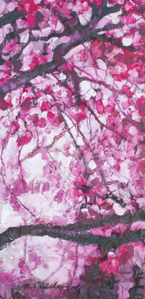 Painting titled "Sakura 2" by Atelier N N . Art Store By Nat, Original Artwork, Acrylic Mounted on Wood Stretcher frame