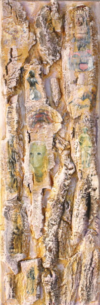 Collages titled "Spirits Totem 1" by Nathalia Chipilova, Original Artwork, Collages Mounted on Wood Stretcher frame