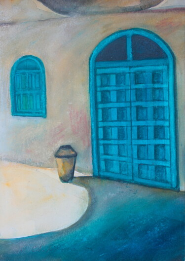 Painting titled "Porte bleue tunisie…" by Atelier N N . Art Store By Nat, Original Artwork, Watercolor Mounted on Cardboard