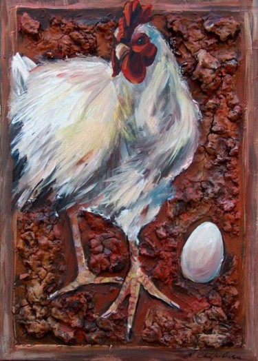 Pintura titulada "La poule garde son…" por Atelier N N . Art Store By Nat, Obra de arte original, Acrílico